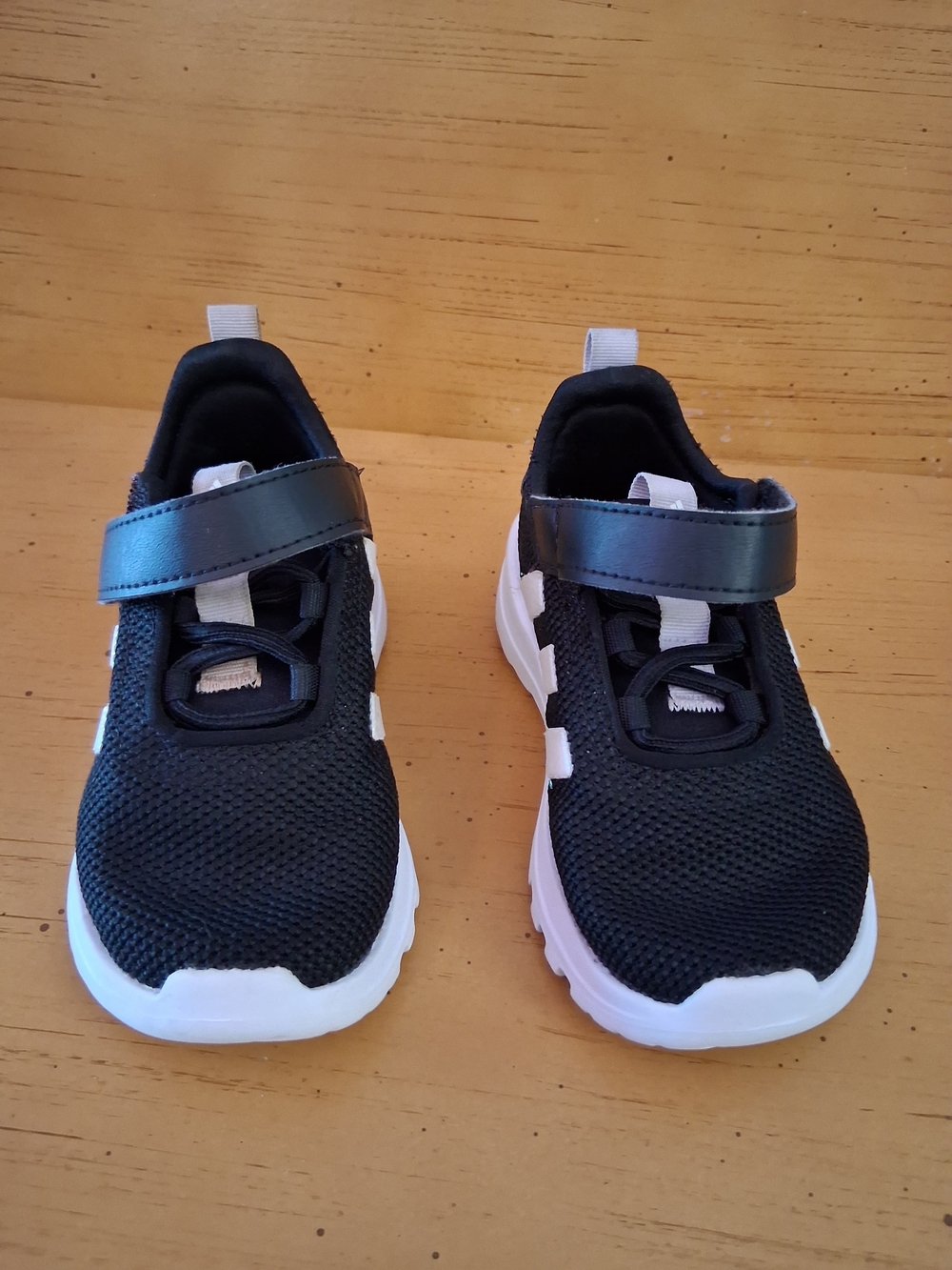adidas Black and White Kids Sneakers with Hook-and-Loop Strap